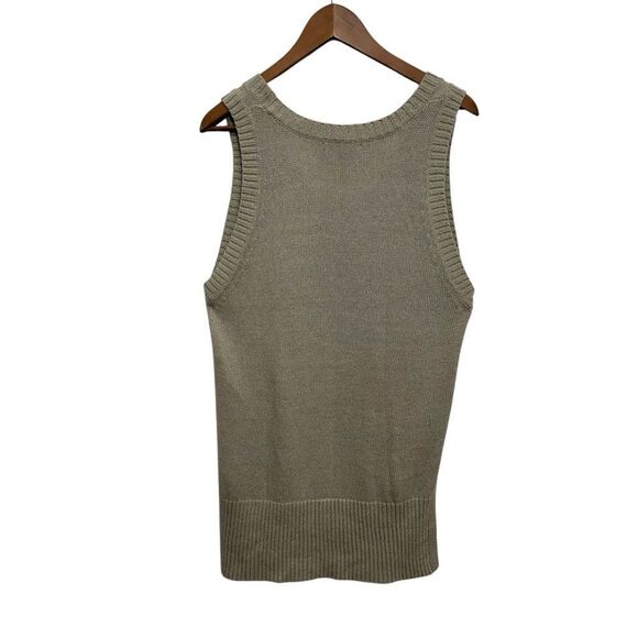 Banana Republic Neutral Cream Hi Low Ribbed Hem Sleveless Knit Top, Medium - Picture 3 of 7